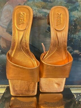 Zara Metallic Copper Slide Mules